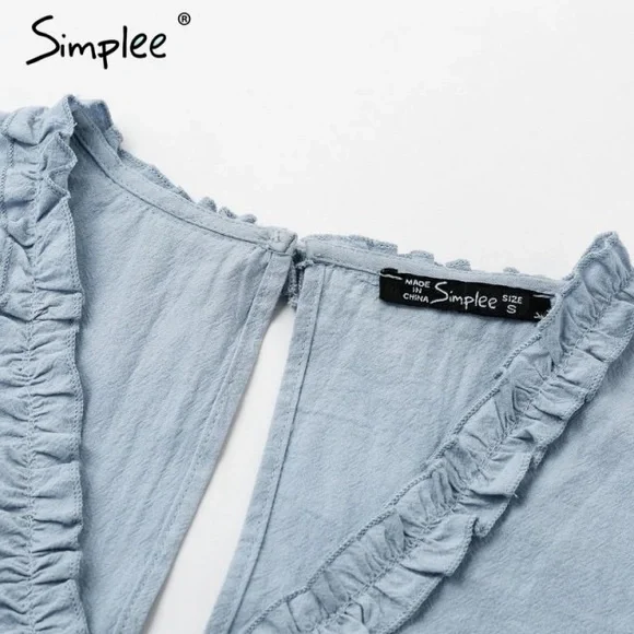 Simplee Elegant Solid Ruffle Short Sleeve Dress Blue Size Small NWT - Picture 6 of 16